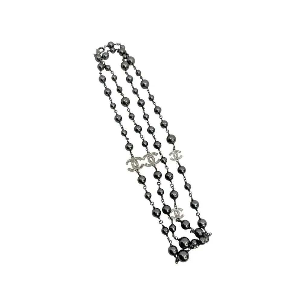 Chanel Long Faux Pearl & Crystal CC Necklace